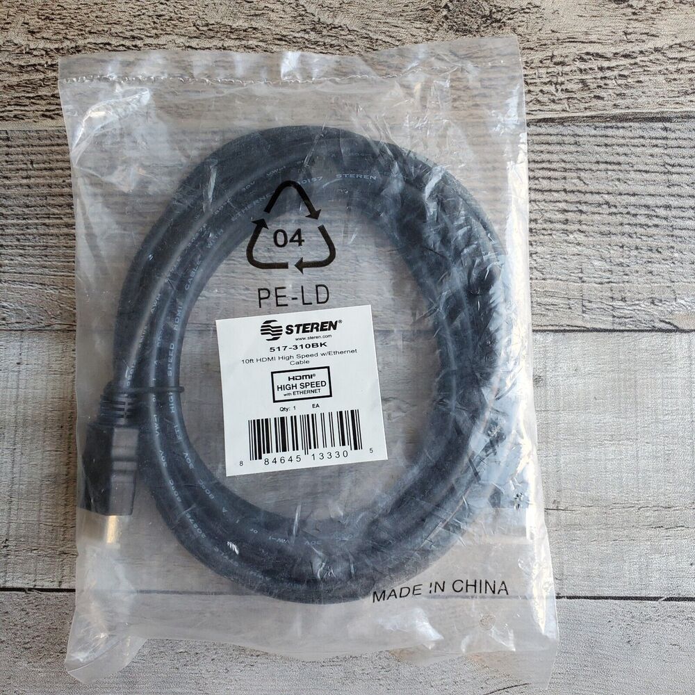 517-310BK Steren 10 FT HDMI high speed 4k 1080 ethernet cable cord wire